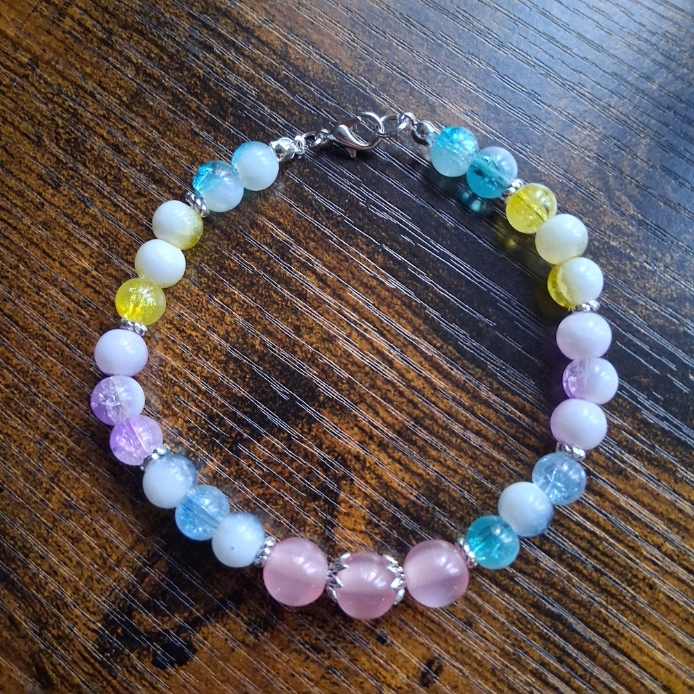 Handmade Pastel Bead Bracelet – Pink, Blue, Yellow, Purple